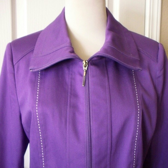 PURPLE BLAZER STRETCH SATIN COTTON FULLY LINED SIZE 8 P WOMENS - Picture 2 of 8
